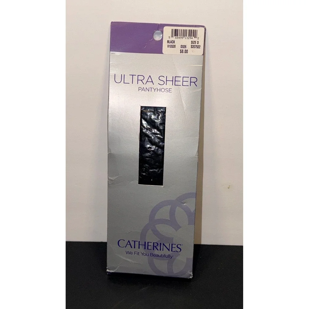 Catherines Ultra Sheer Pantyhose Black Size‎ D Plus Size Sandalfoot V10528 NIP